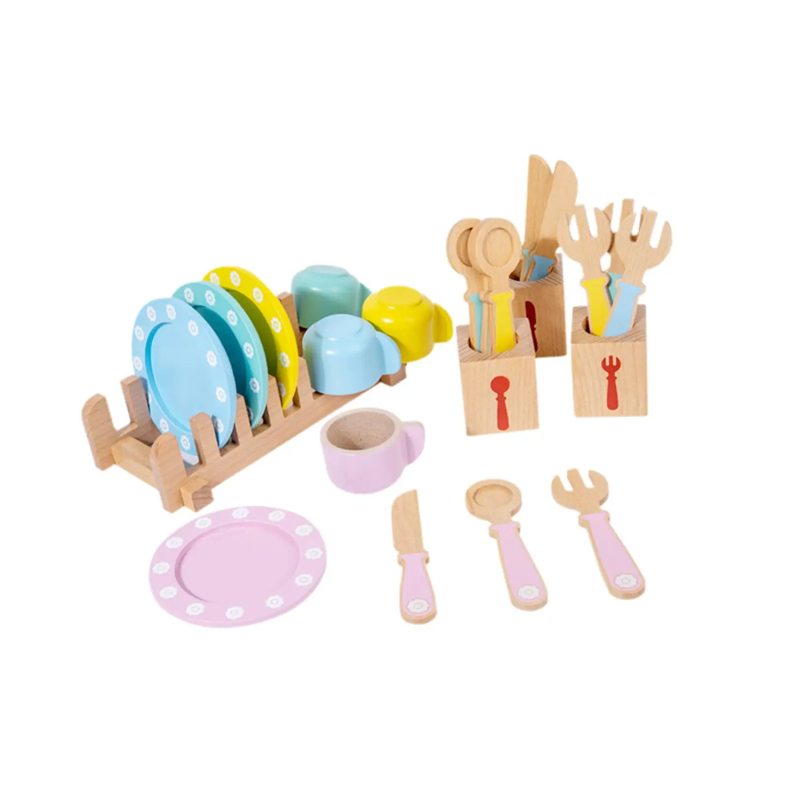 Kitchen Set Toy Pretend Cooking Cookware Playset Organizational Skills Plates and Utensils Tableware for 3 4 5 6 7+ Years Old