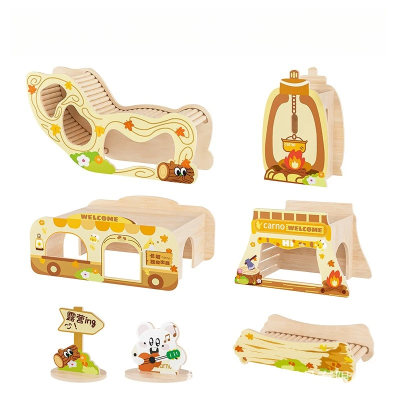 

Hamster Wooden Hideout Camping Series Set Hamster House Platform Climbing Toy Small Pet Decor Accessories for Dwarf Syrian Cage