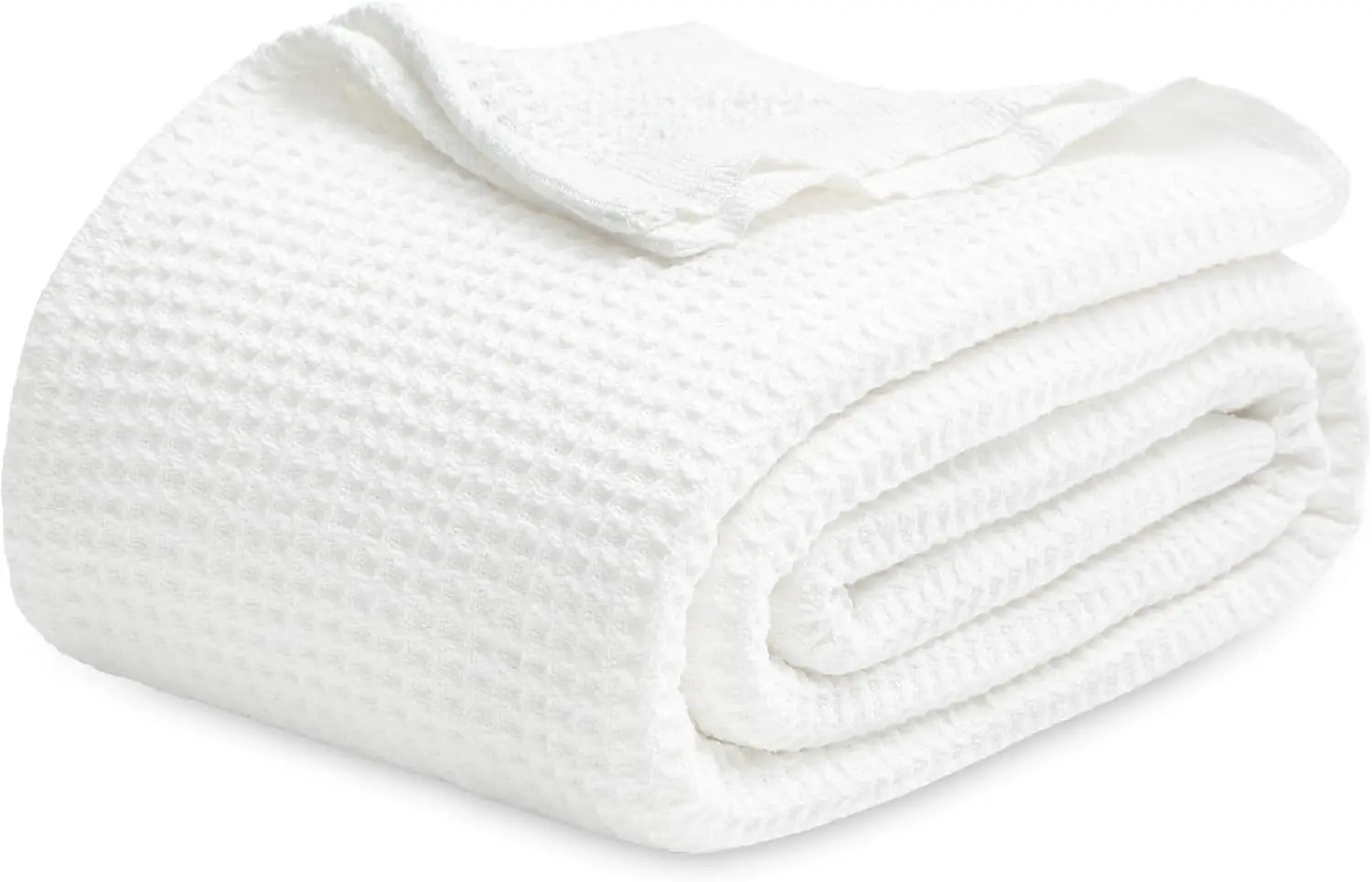 

100% Cotton Blanket Queen Size For Bed - Breathable And Soft, Waffle Weave Blanket For Summer Spring, White, 90X90 Hes