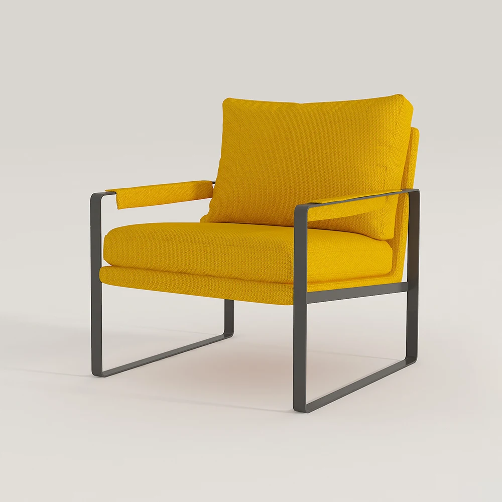 Contemporary Waiting Room Sitting Reception Hotel Hall Lobby Loft Salon Arm Chair Yellow Fabric Lounge Sofa