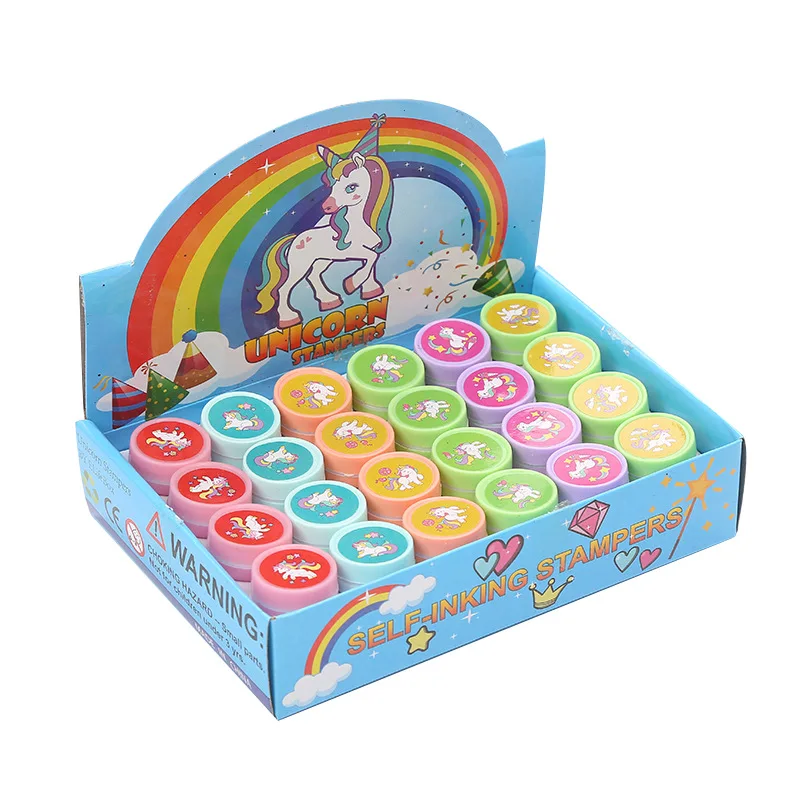 

24Pcs Cartoon Mini Unicorn Stamp Toys Set Kids Doodle Stamp Toys Kindergarten Reward Gifts Cute Unicorn Series Stamps Toys