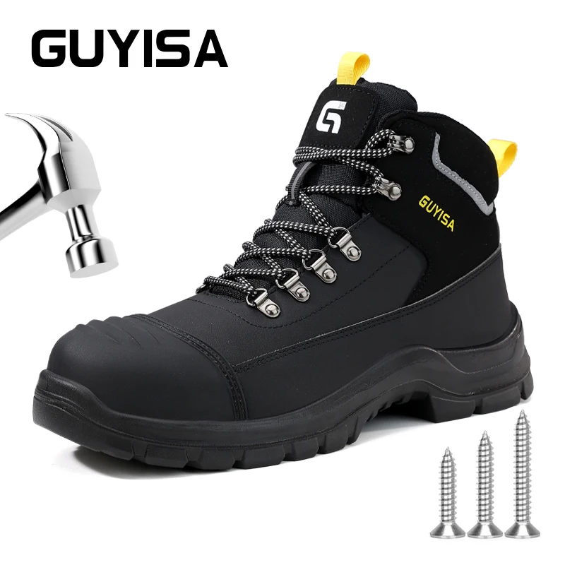 

GUYISA Safety Shoes Steel Toe Boots Anti Amashing Anti Piercing High-cut Black