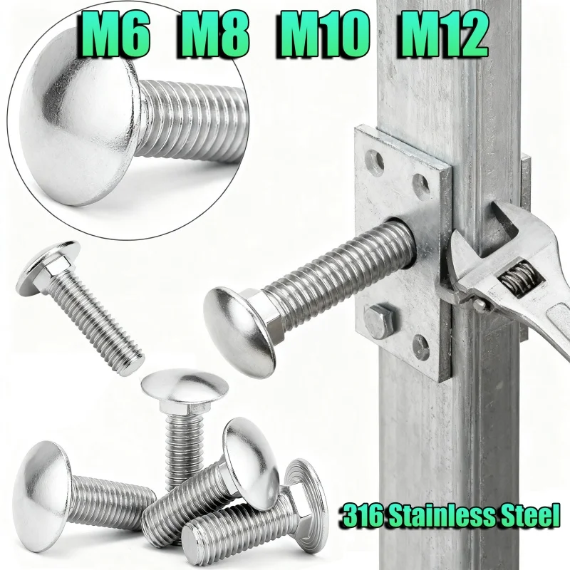 النقل الترباس M6 M8 M10 M12 316 الفولاذ المقاوم للصدأ الجمالون جولة رئيس ساحة الرقبة النقل المسمار مدرب الترباس ل الرف مكتب الأثاث #1