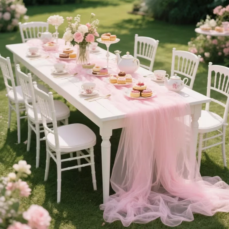 Tulle Sheer Table Runner, Light and Translucent, for Birthday Parties, Wedding, Holiday, Baby Shower, Banquets, Arches Decor