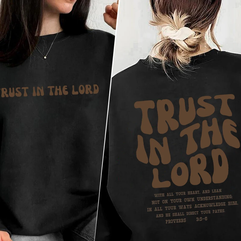 Faith Over Fear Christian Sweatshirt Trust In The Lord Women Jesus Hoodie Bible Verse O Neck Sweatshirts Pullover Clothes Coat