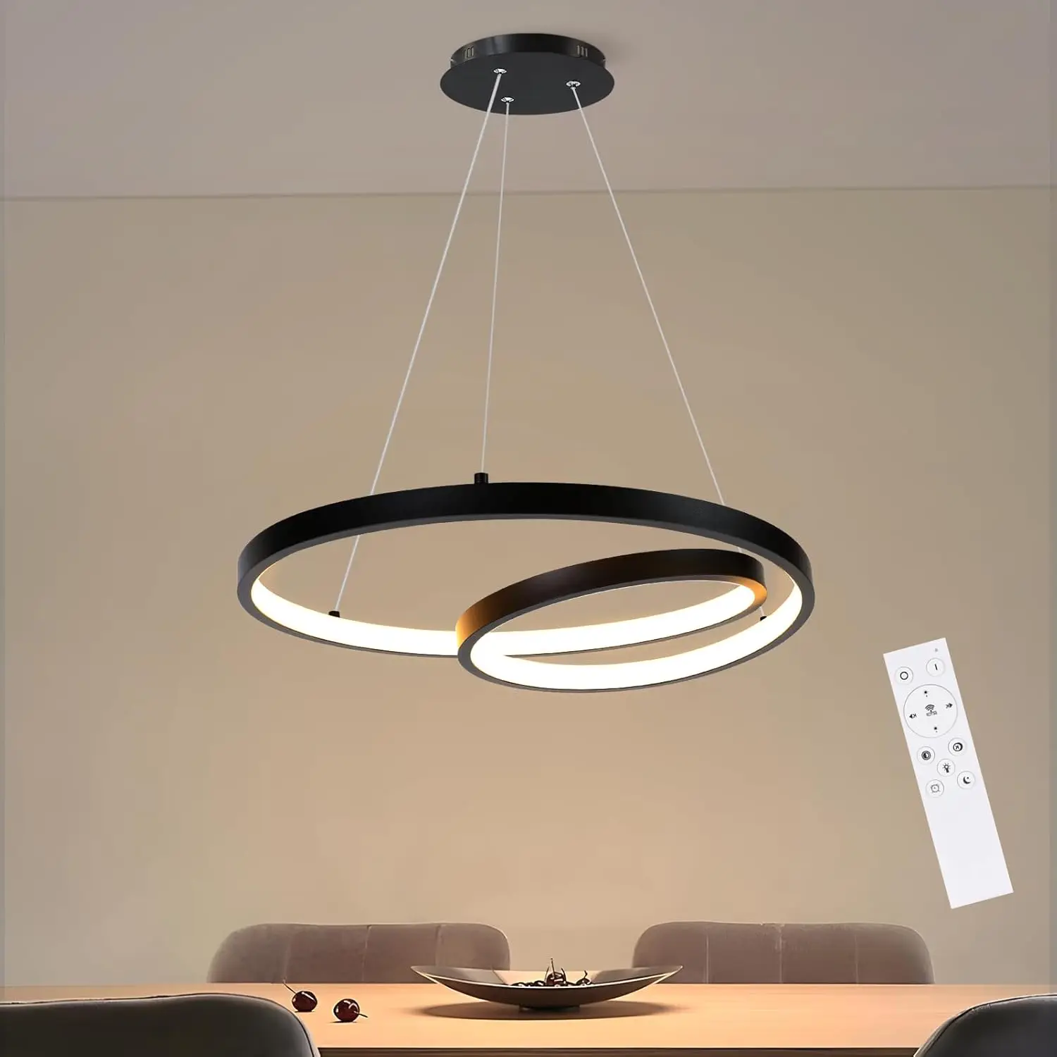 Pendelleuchte Esstisch Hängelampe LED: Schwarz Esszimmerlampe Hängend Küchenlampe Dimmbar Hängeleuchte Design Modern Esstischlampe mit Fernbedienung 40CM für Küche Wohnzimmer Schlafzimmer Büro