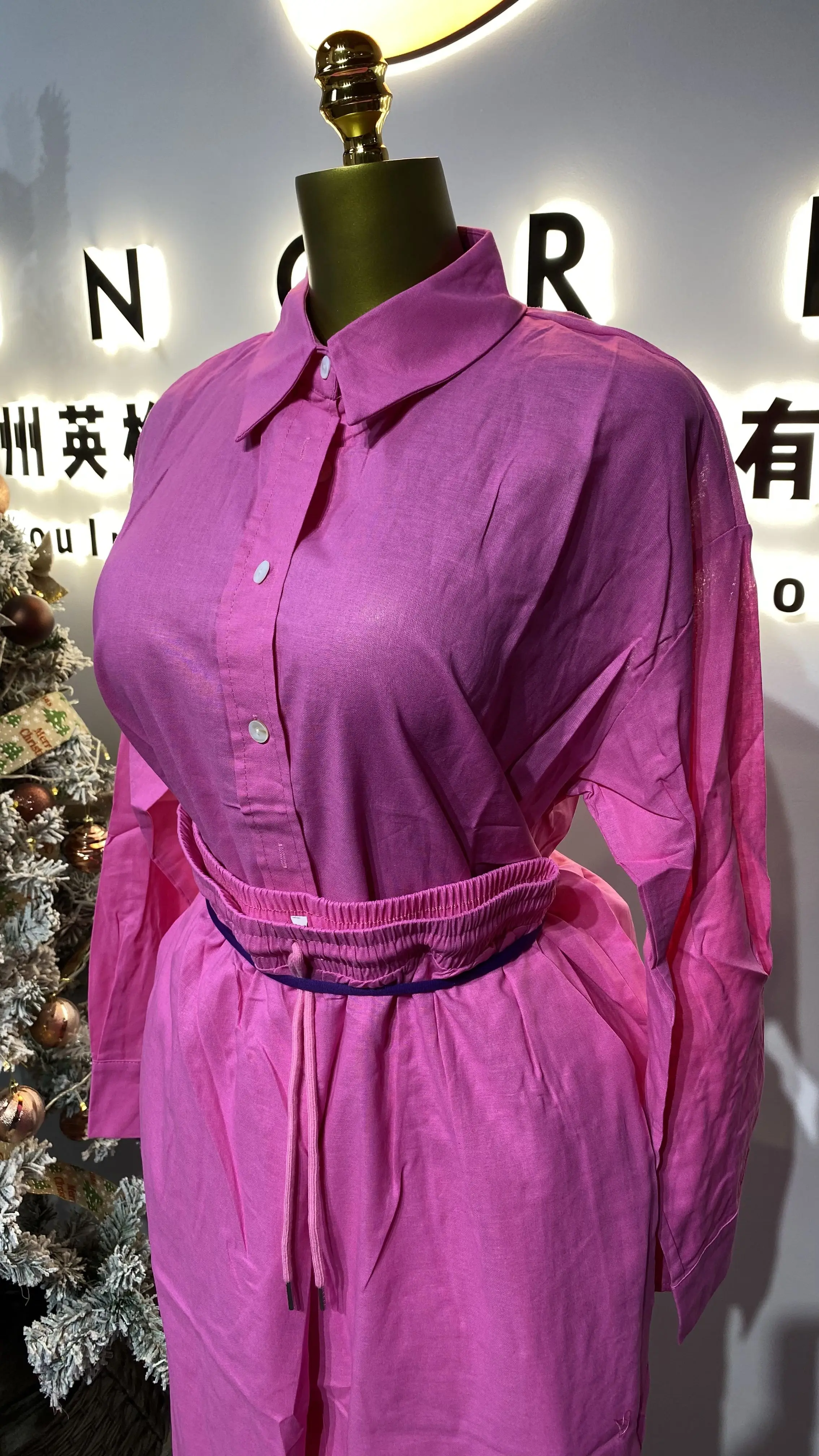 European-style casual and elegant long-sleeved shirt dress with halter waist for women.-GZXX247