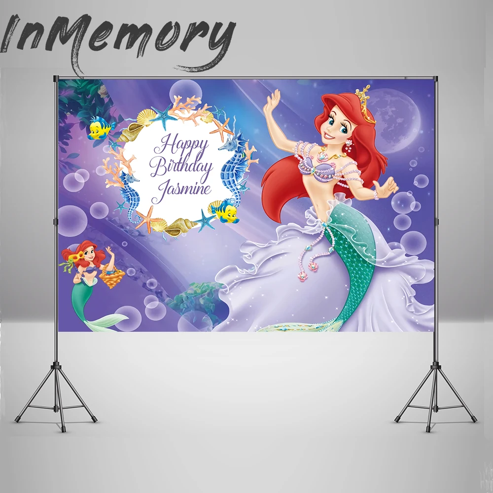 Princess Ariel Mermaid Backdrop for Girl Birthday Party Decoration Undersea Mermaid Photo Background Vinyl Photocall