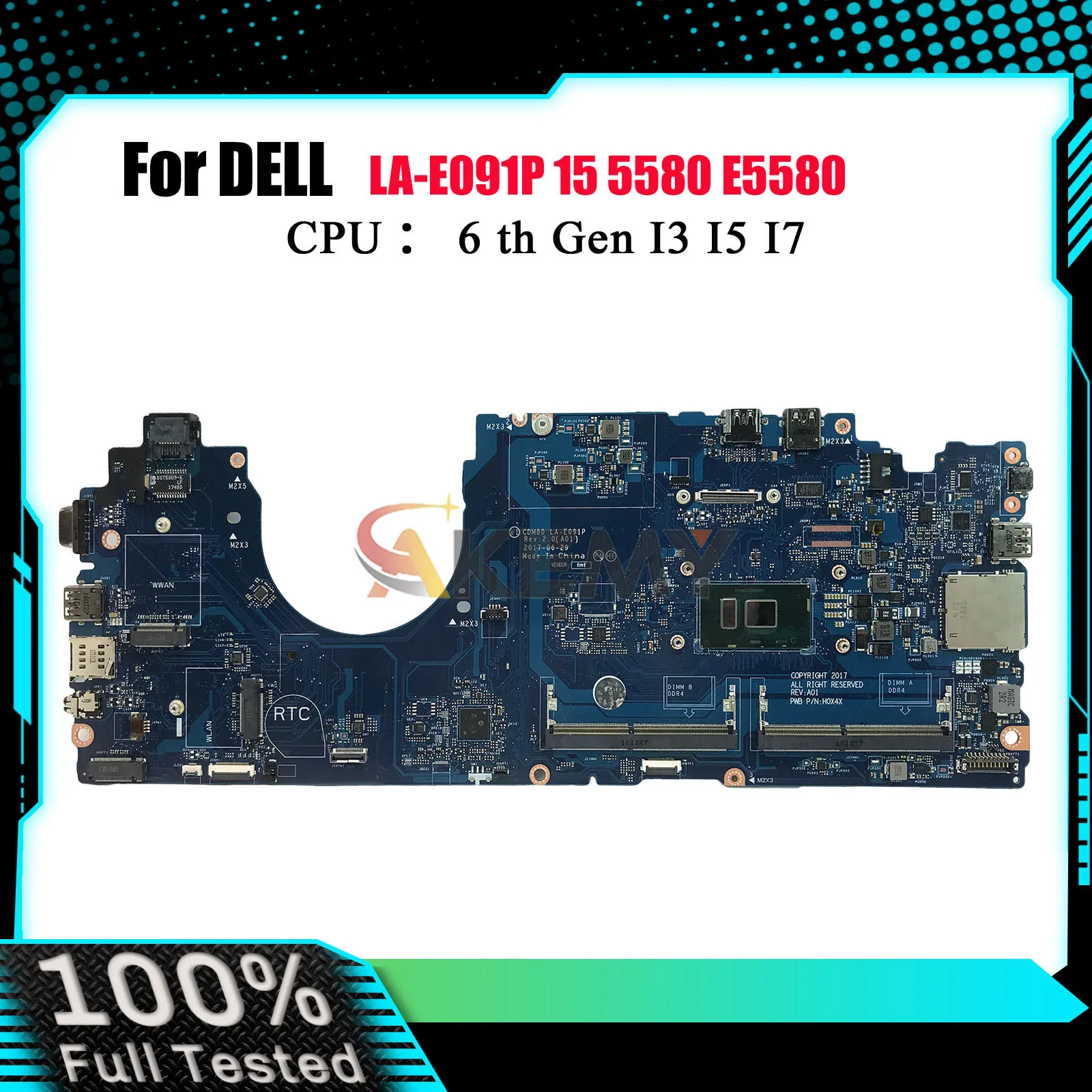 

Для материнской платы Dell Latitude 5580 LA-E091P, материнская плата для ноутбука с процессором i3 i5 i7 6th 00C098 0Y2K9C 100% тест в порядке