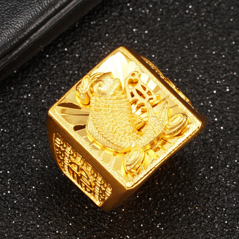 

Pure Gold Ring Hard Sand Gold 999 Gold Plated Koi Men's Opening Finger Ring for Men Party Jewelry Adjustable Accessories Gifts