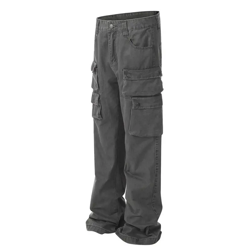 Retro Washed Multi-pocket Cargo Jeans Men's American Streetwear Fashion Hip Hop Casual Jeans Pants Women Trousers