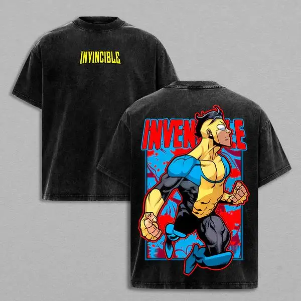 Nolan Grayson Print T-shirt Invincible Anime Clothing Men Short Sleeve Cotton Tshirts Vintage Washed Tee Harajuku Loose T Shirt