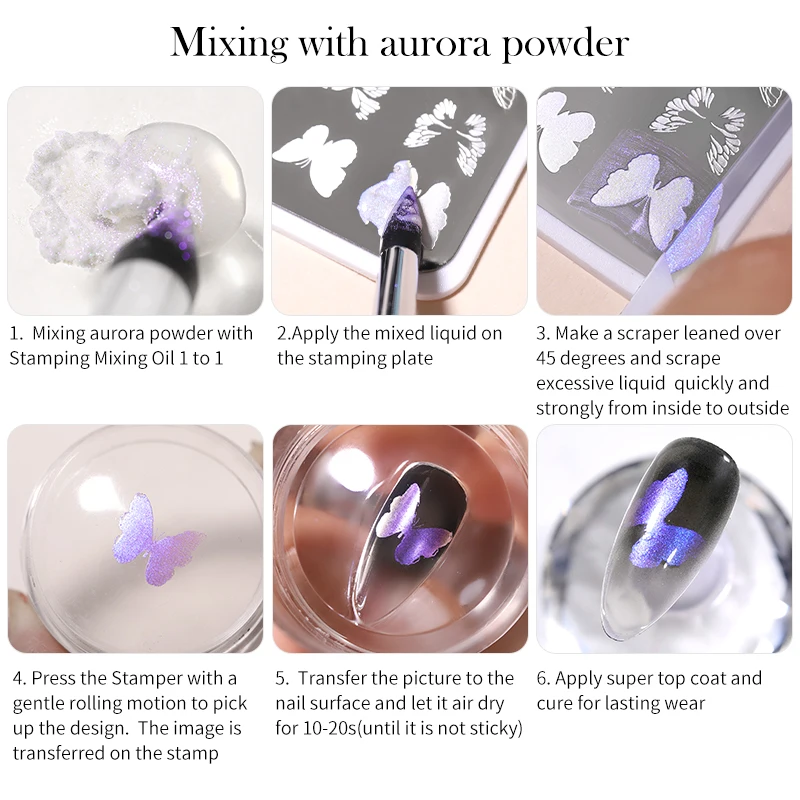 BORN PRETTY 10ml Stamping-Mischöl zum Mischen mit Malgel, Stamping-Lack, Auroras Nagelpulver, Maniküre-Nagelstempelwerkzeuge – Detail 9