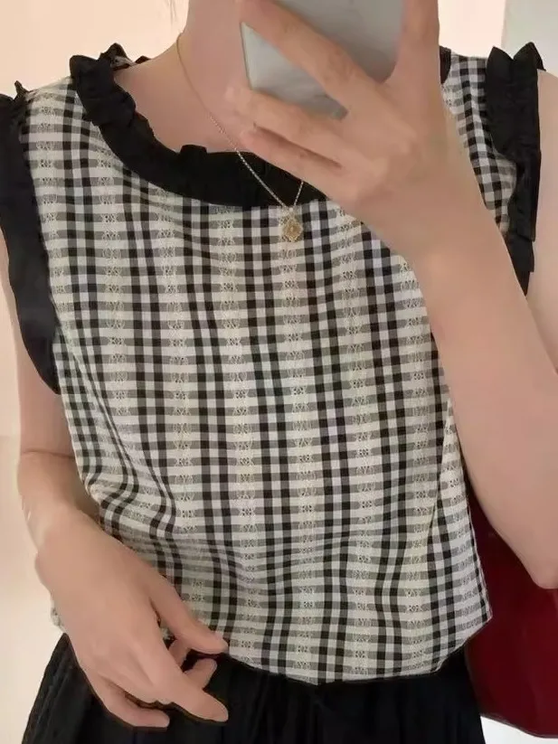 

ey Summer New Korean Sle Simple All-Match round Ne Svel Vest Women Loose Casual Top Cotton Blend Comfortable