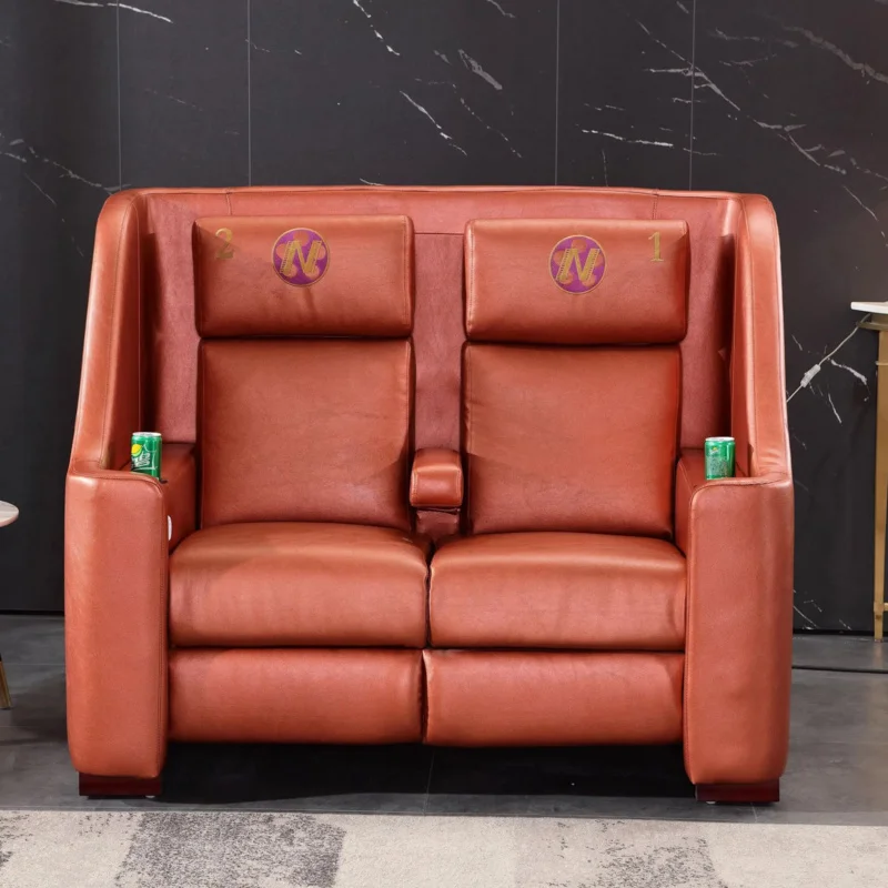 

Large cinema couple seats usb charging soft bag armchair Italian minimalist double leather lover sofa chair