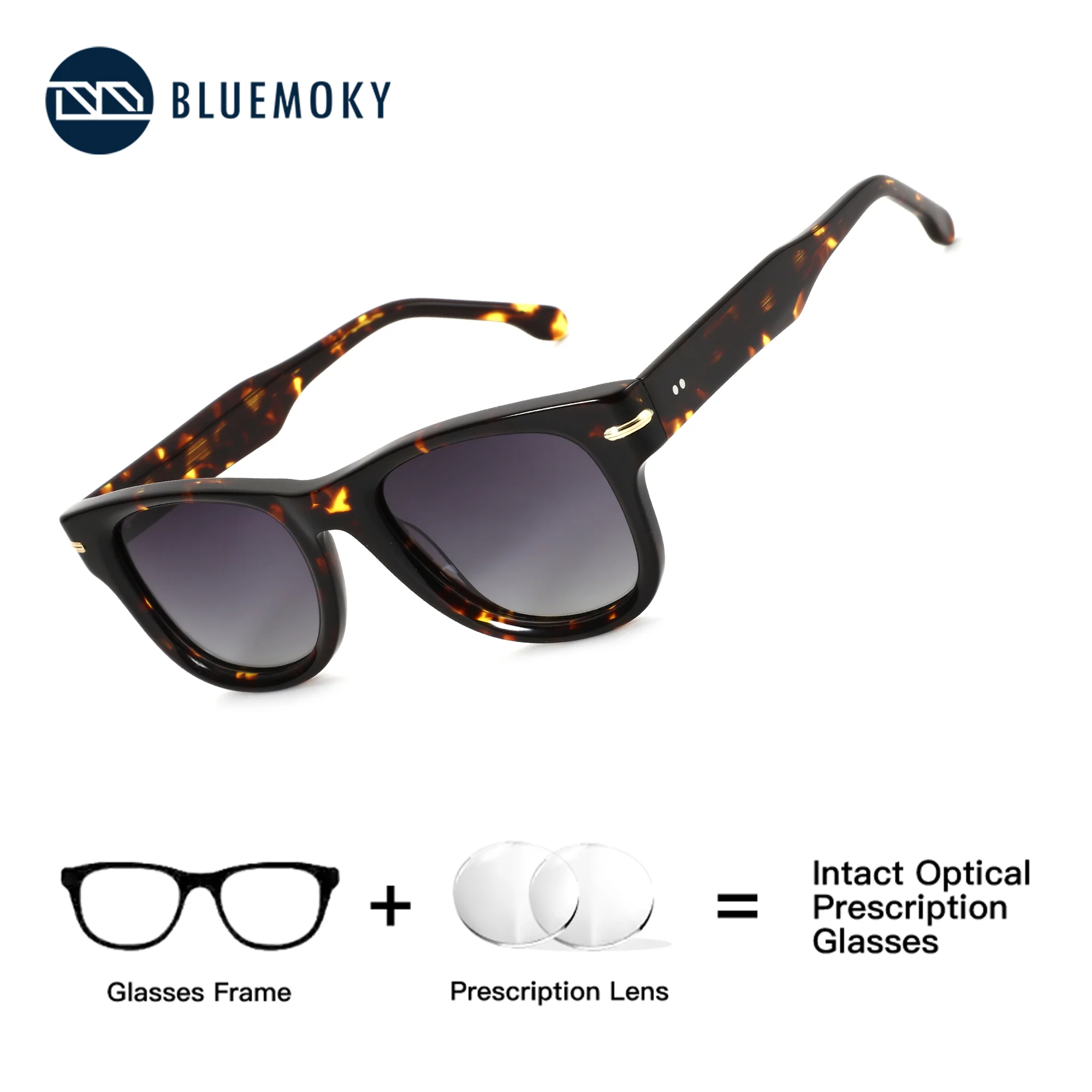 

BLUEMOKY Handmade Acetate Polarized Prescription Sunglasses Men Square UV400 Optical Lenses with Medical Sun Glasses
