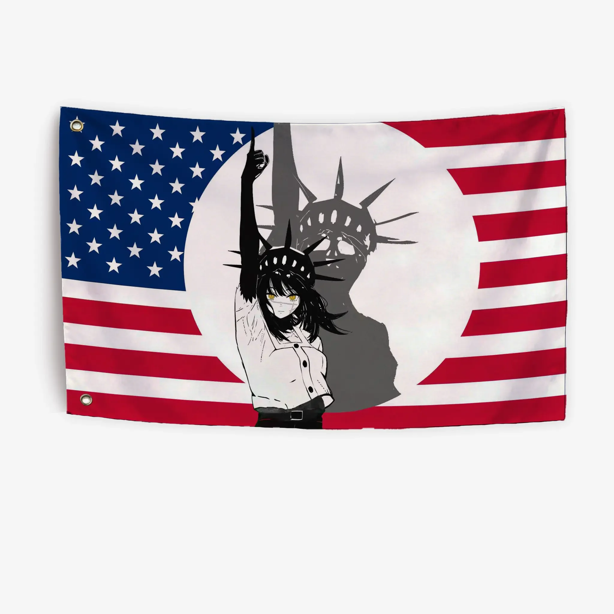 C-Chainsaw M-Man Anime Yoru Statue of Liberty Silhouette Flag Garage Decoration for Bedroom Outdoor Decor Flaga Barber Shop Room