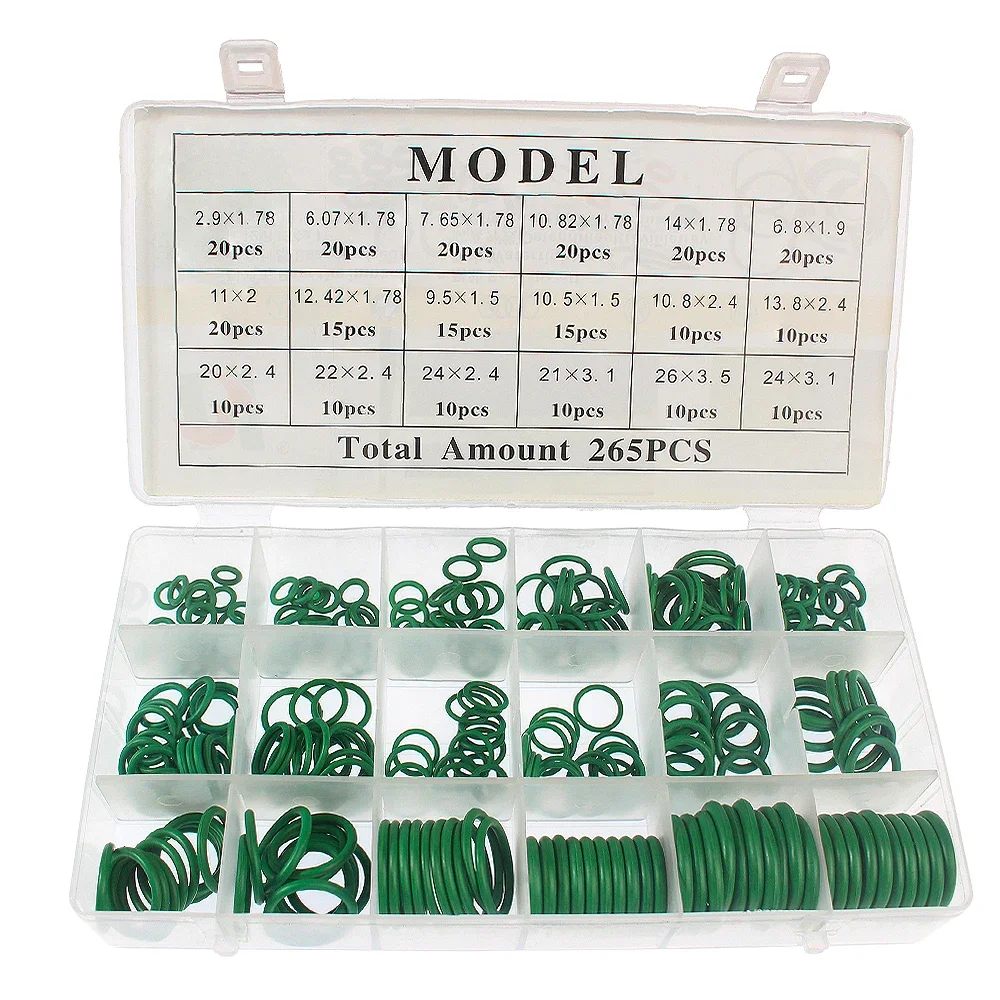 225-265 Pieces O-ring Repair Kit for Automotive Air Conditioning Compressors, Durable Multi-color Rubber Sealing Ring Set