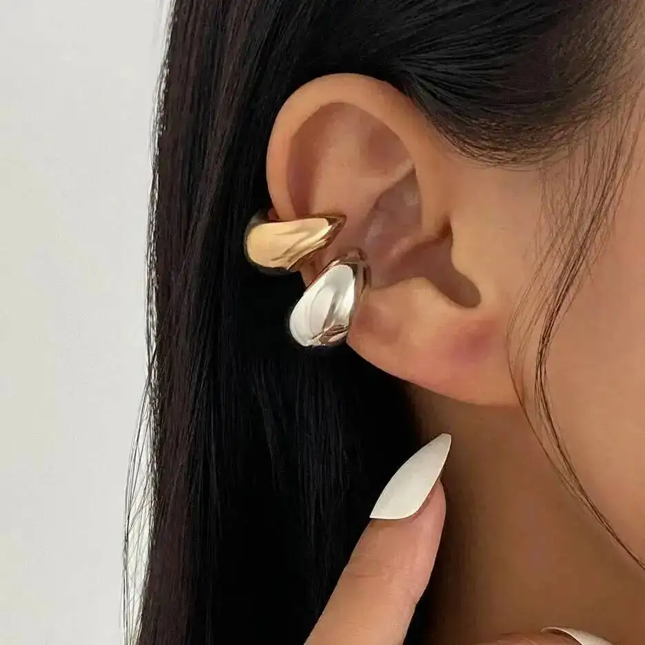 PuRui Minimalismus Trendy Wasser Tropfen C-Förmigen Clip Ohrringe Frauen Exquisite Elegante Gold Farbe Kein Piercing Ohrringe Charms schmuck