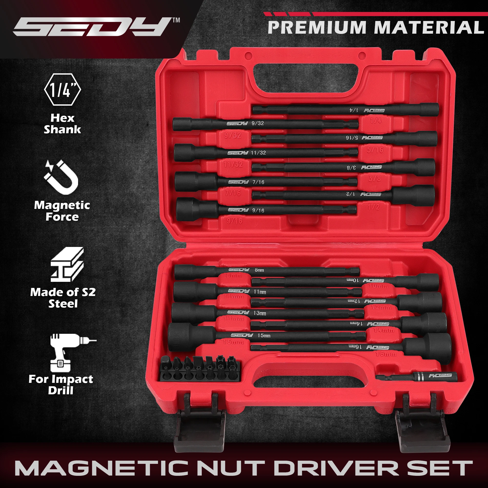 

SEDY Nut Driver Impact Bit Set - 31-Piece Magnetic Socket Impact Drill Bit Tool Sets