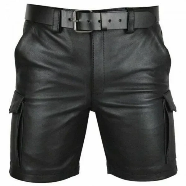 Summer Streetwear Trend Men PU Faux Leather Shorts with Pockets Nightclub Wear Casual Fashion Shorts Medieval Punk Costumes 5XL