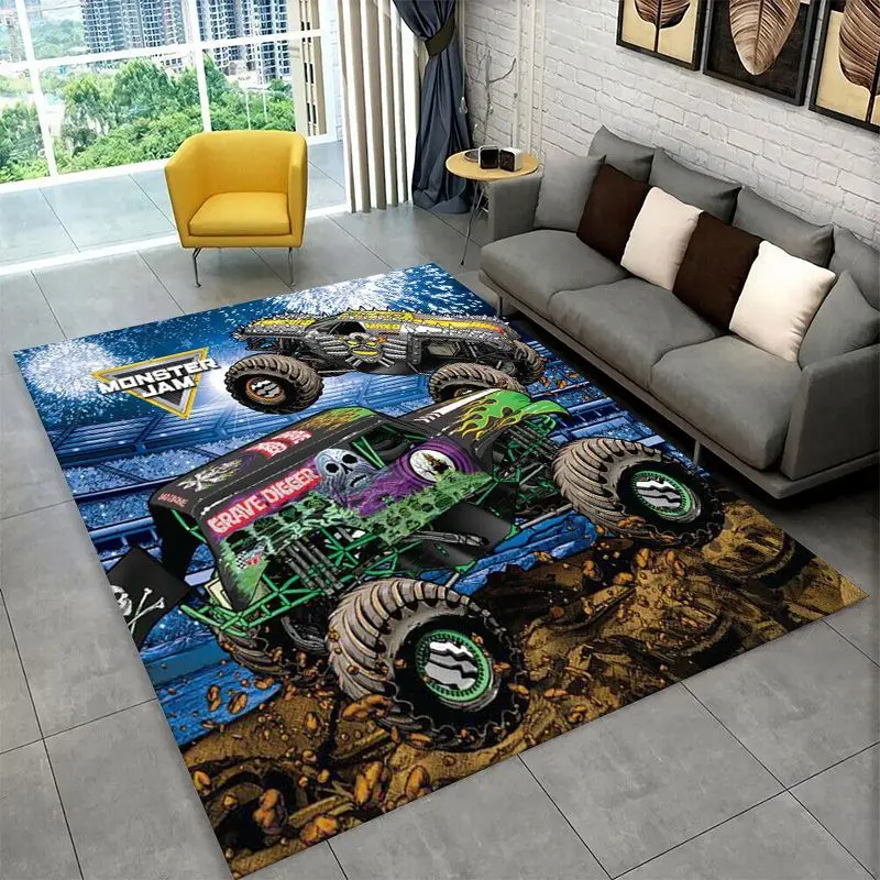 Cartoon Monster Truck Monster Jam Non-Slip Area Rug for Living Room,Bedroom,Playroom,Carpet Floor Mat Home Decor Rug Kids Room