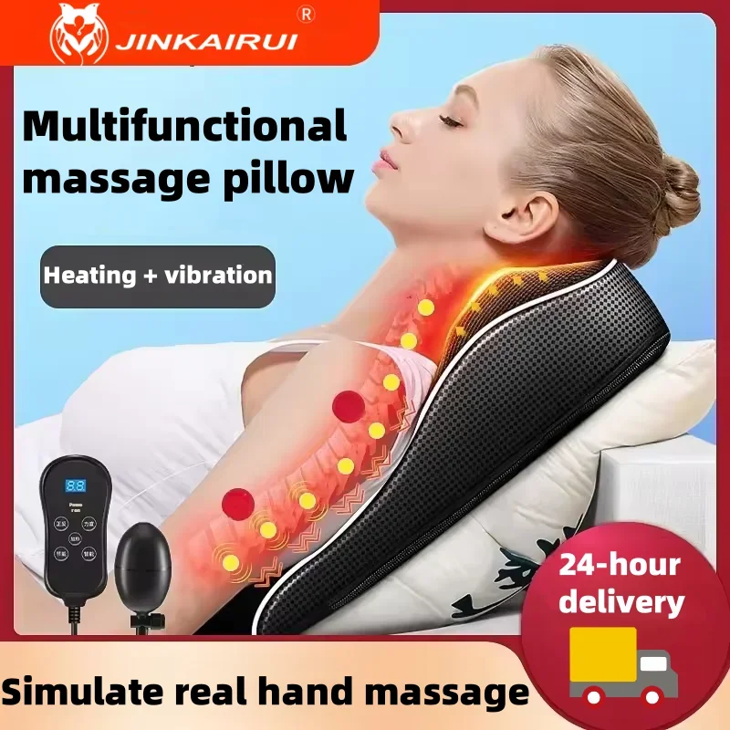 Jinkairui Electric Neck Massager with Heating and Vibration Massage Function for Car Back Pillow
