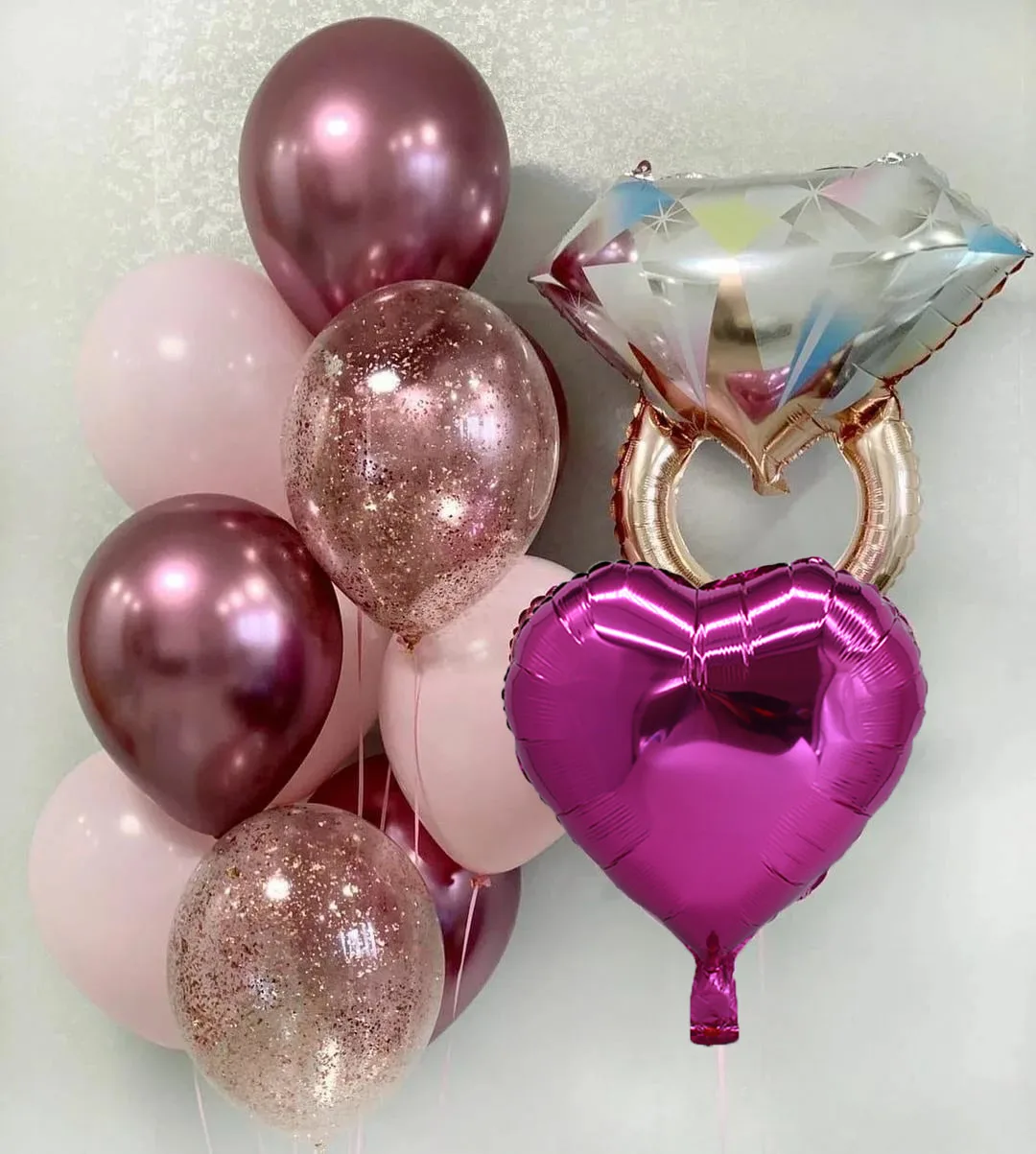 Anillo De diamantes De oro rosa, globos De aluminio, globos De corazón, decoración romántica para fiesta De cumpleaños, Día De San Valentín, juguetes De amor para niña