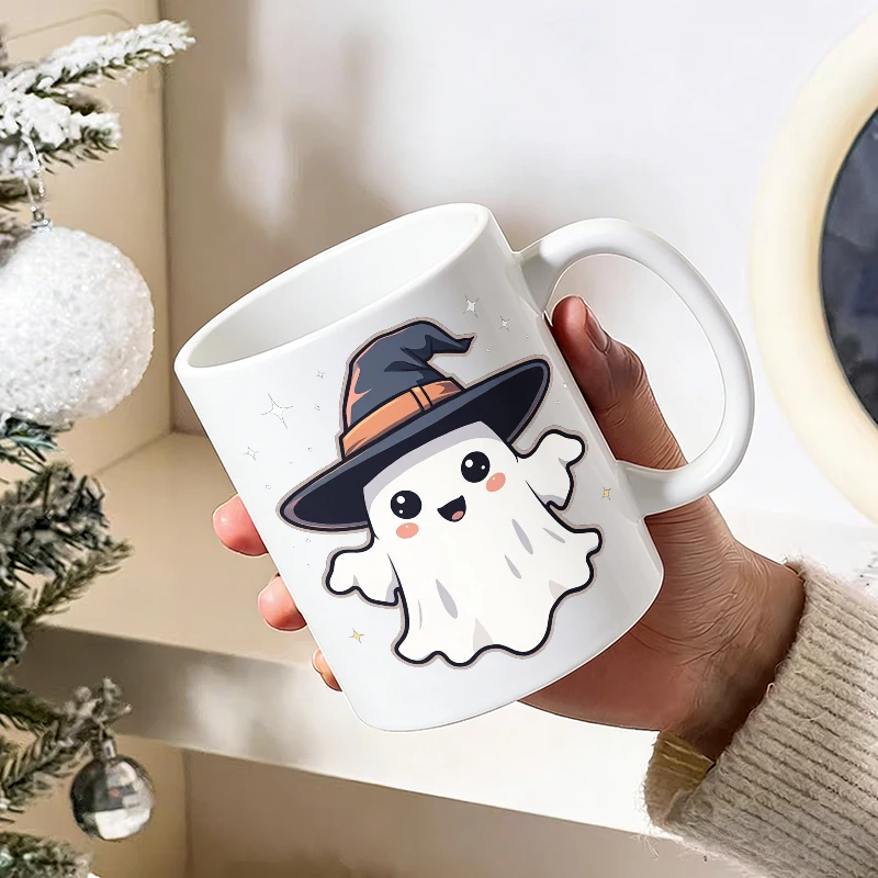 2026 Fashion NEW Mug Coffee Cup Ceramic Cup Spooky Halloween Ghost with Pumpkin and Stars