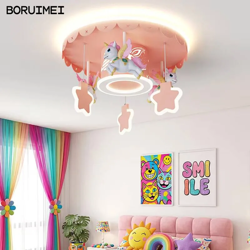 Simple Led Bedroom Chandelier Creative Children's Room Star Moon Pendant Ceiling Light Modern Home Interior Decor Lighting Lamps