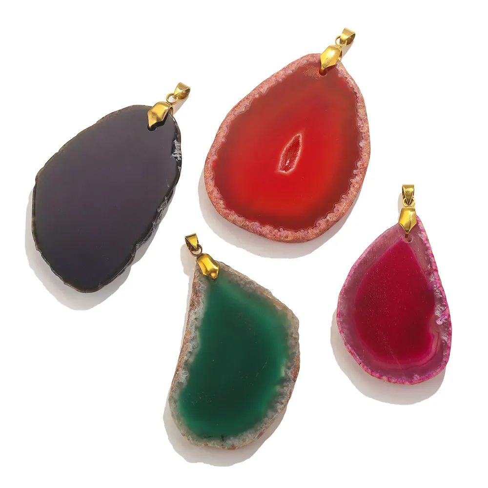 Pendentif en pierre en tranches d'agate naturelle irrégulière, breloques de style aléatoire pour collier, bijoux fantaisie, matériau en pierre naturelle