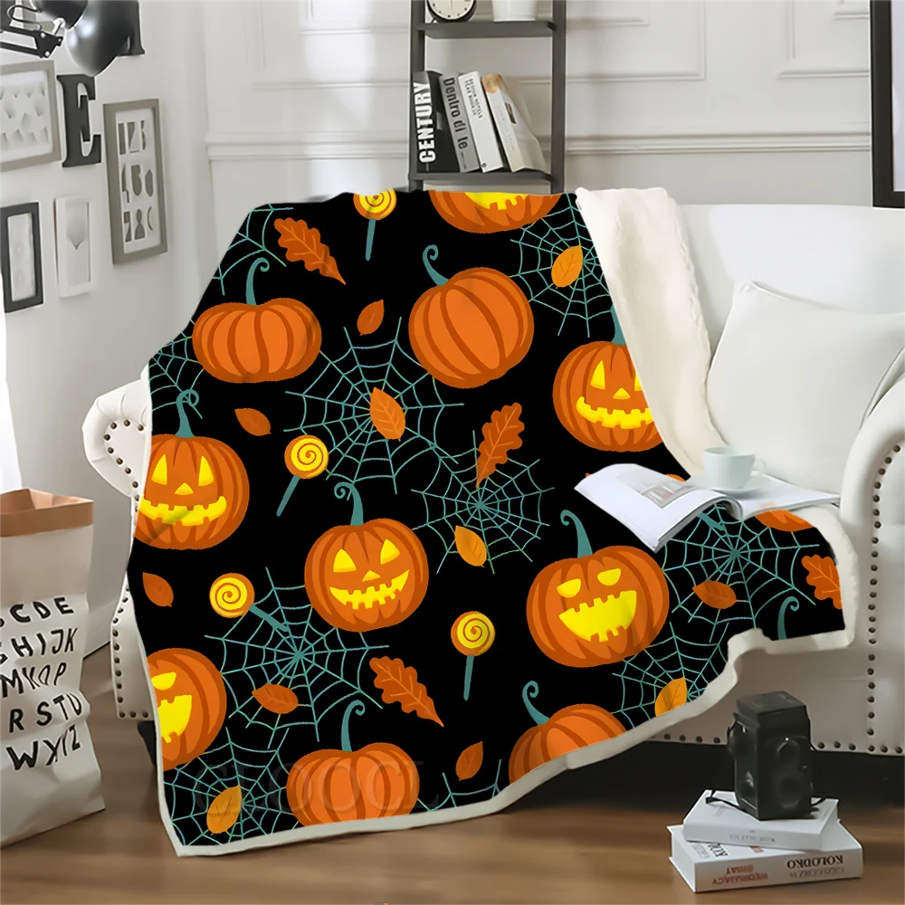 

CLOOCL Plush Blanket Pumpkin Demon Spider Web Parrot Bat 3D Print Sherpa Blanket Child Adult Double Layer Quilts Halloween Gifts