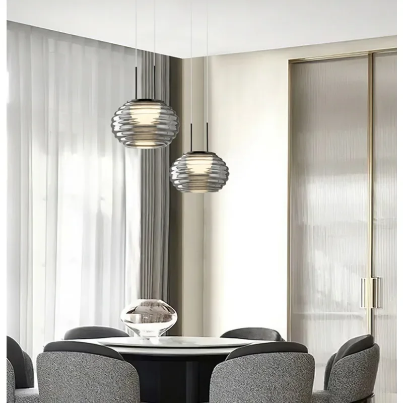 

Nordic Bedside Living Room TV Wall Single Head Long Line Italian Minimalist Restaurant Bar Water Pattern Glass Chandelier