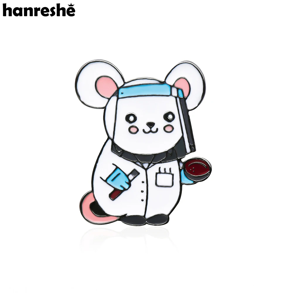 Hanreshe Cute White Mouse Science Medical Brooch Lovely Chemistry Lab Lapel Enamel Rat Pins Badge Jewelry Gift for Doctor Nurse