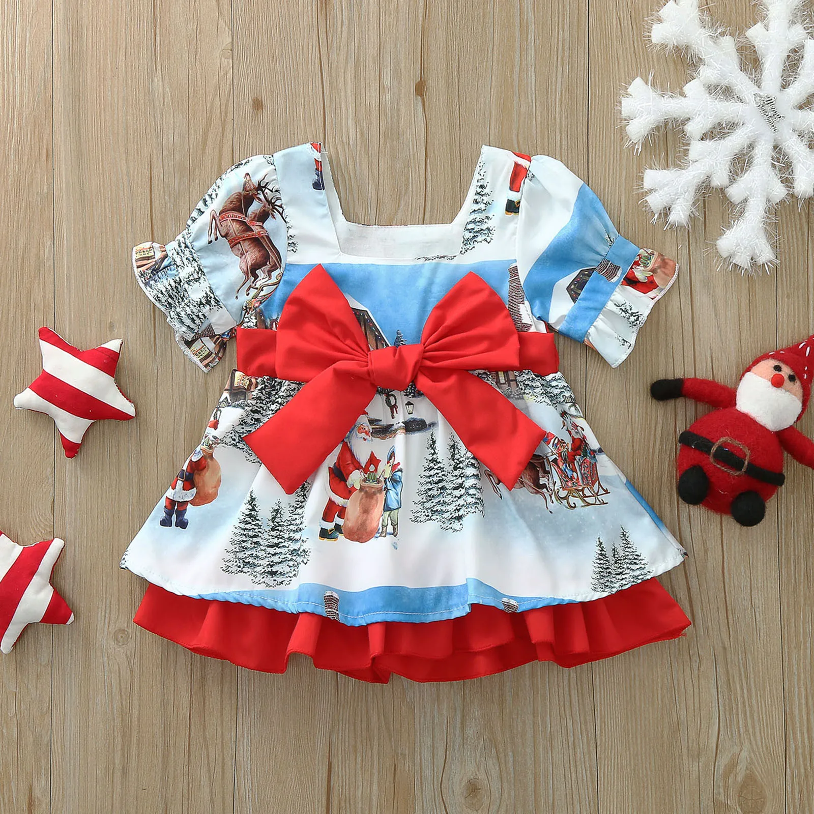 

2024 Christmas Toddler Kid Baby Girl Tutu Dress Princess Red Bow Party Birthday Dress Lace Dress Children Clothes Xmas Costumes