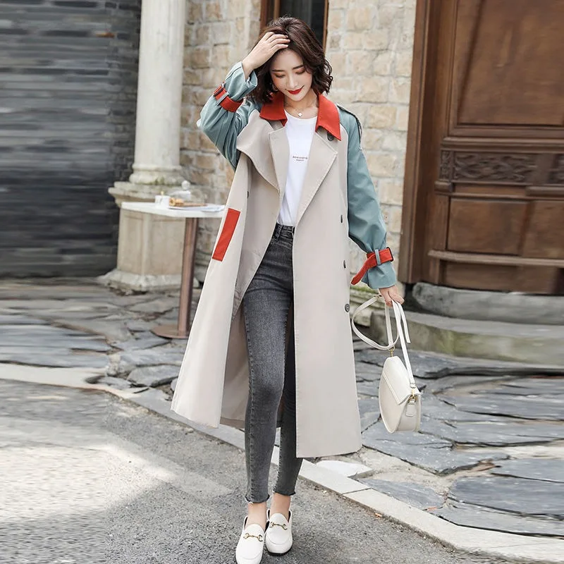 Trench coat female Mid-length style British style 2024 Autumn new loose all-match Look slimmer Large size splice coat autumn