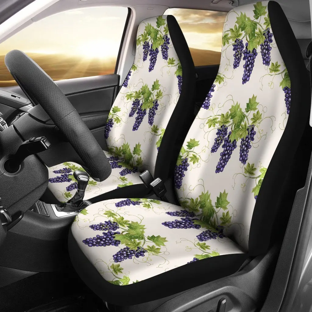 Pattern Print Grape Wine Seat Cover Car Seat Covers Set 2 Pc, Car Accessories Car Mats