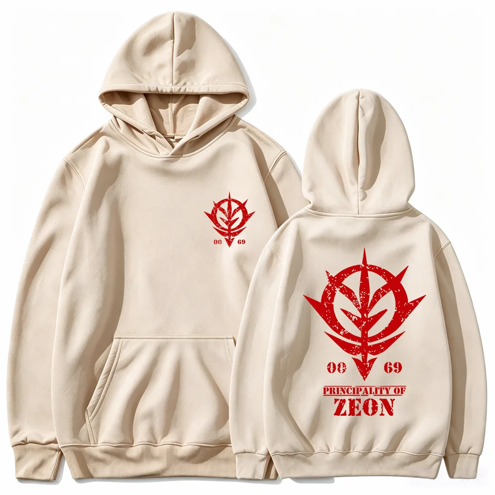 Gundam Zeon Hoodie Anime Principality of Zeon Print Weiß Unisex Herren Damen Oversized Casual Sweatshirts Langarm – Detail 12