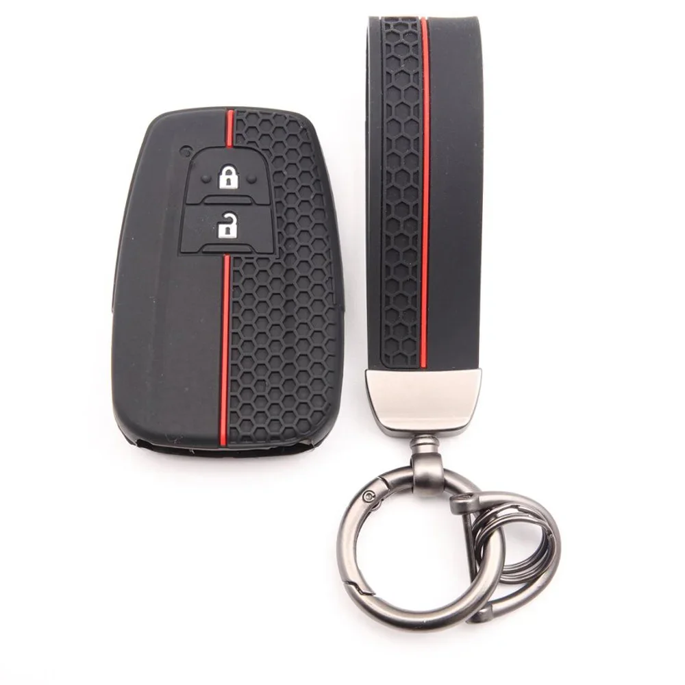 Silikon-Autoschlüsselhülle für Toyota CHR Camry Prius Land Cruiser Prado Corolla Yaris RAV4 Highlander mit Kette