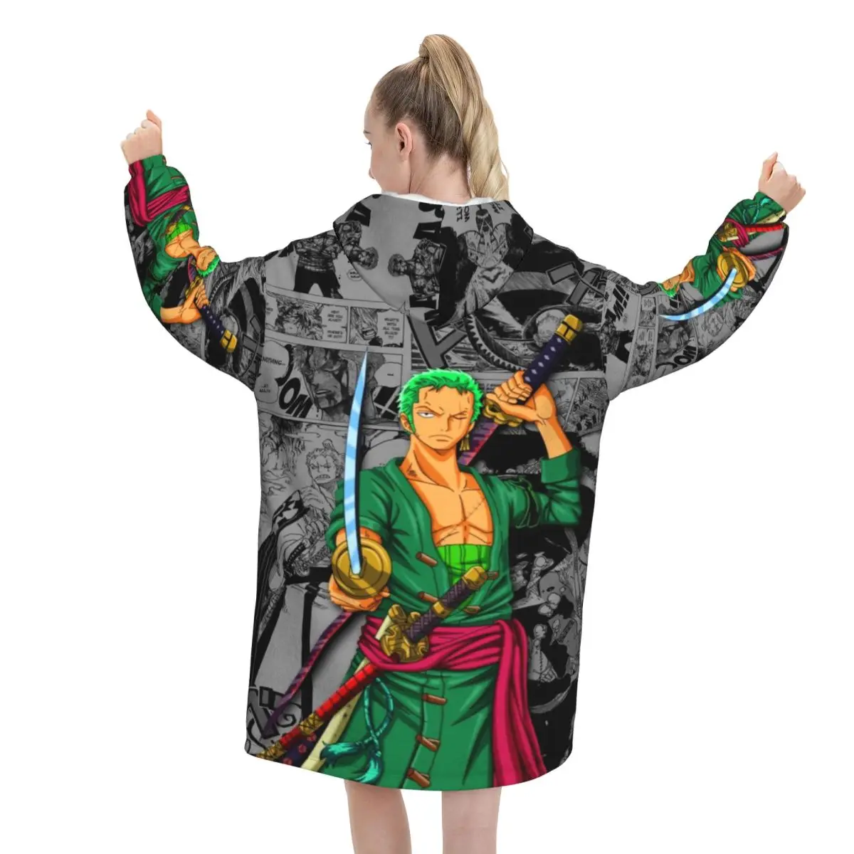 لوفي زورو توني المروحية أنيمي يمكن ارتداؤها بطانية هوديي للنساء الرجال الدافئة المعتاد بطانية البلوز سميكة الصوف مقنعين بطانية #4