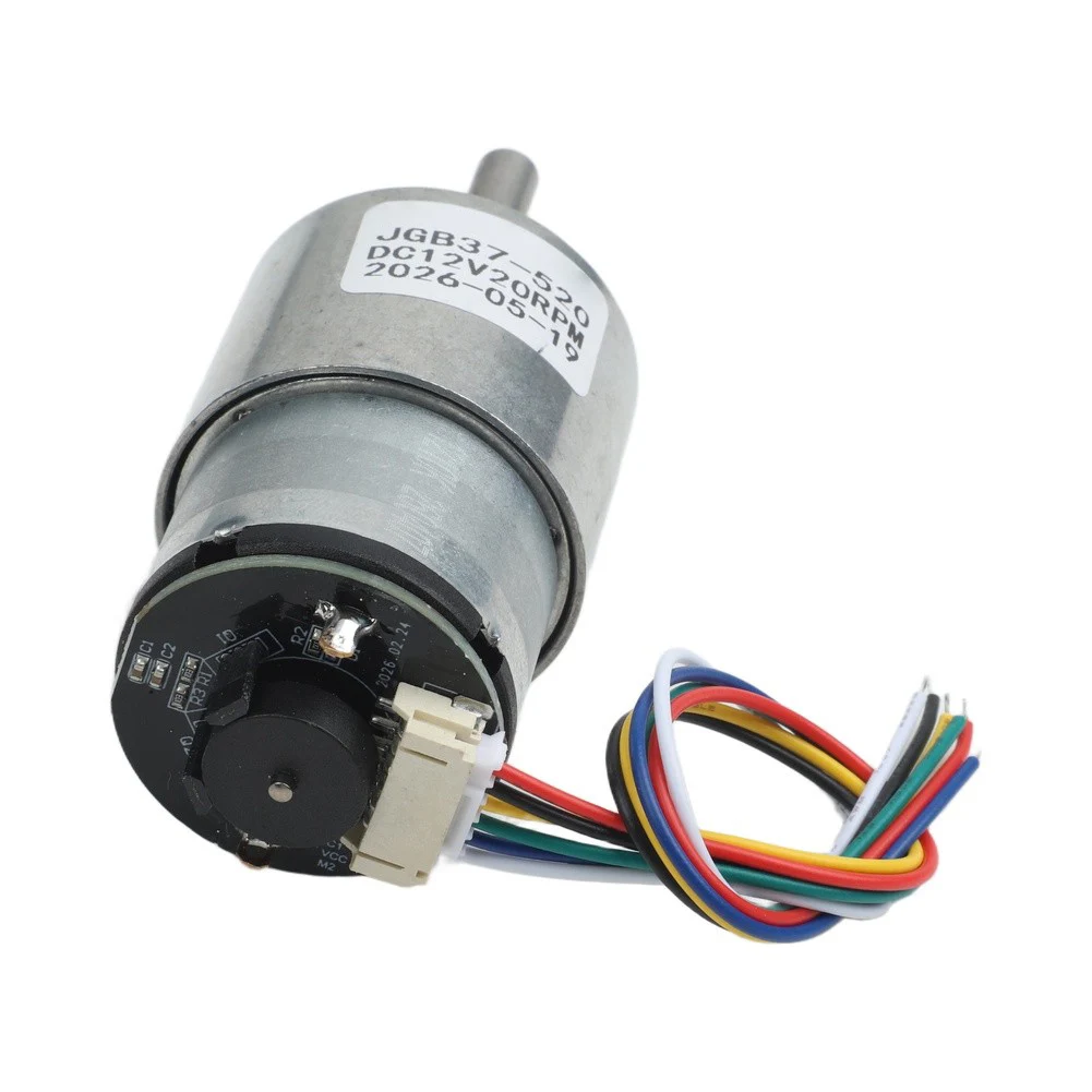 DC Gear Motor JGB37520 6V 12V 24V with Hall Effect Encoder for Control and Direction Adjustment in Robotics Applications
