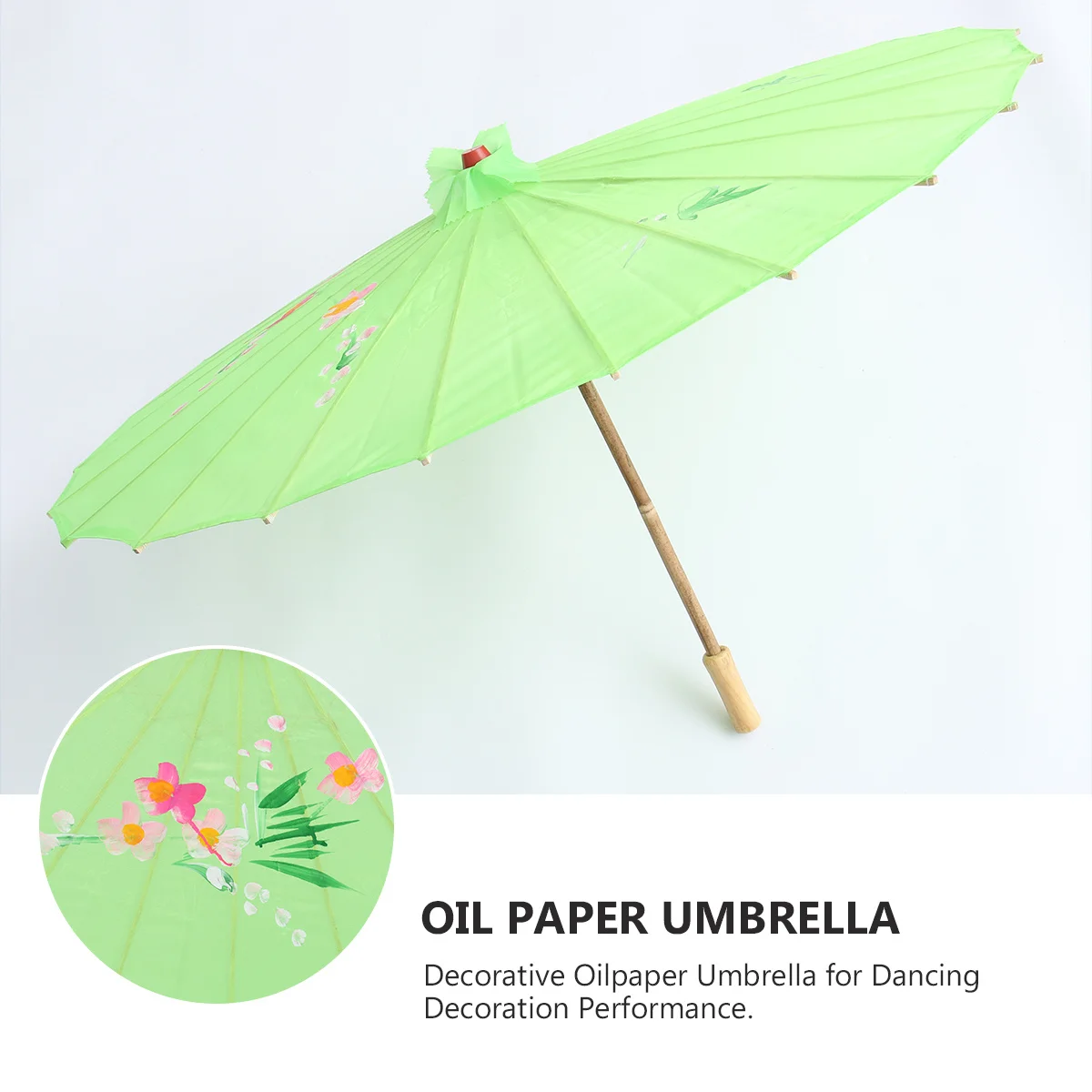 

Oil Paper 82Cm Large Green Reinforced Classical Flower For Dance Performance Prop Decorative Silk Umbrella Restaurant Home