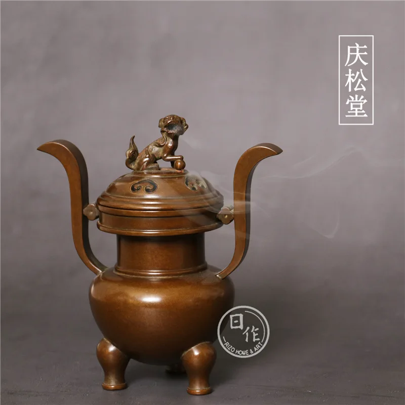 Hu Qingsong Red Copper Incense Burner Crown Ear Three-Legged Incense Burner Handmade Pure Copper Incense Burner Sink Sandalwood