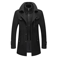 Men's Autumn And Winter Business Woolen Coat Fashion Double Cold Fabric Windbreaker Men Button Loose Fit Trench Coat