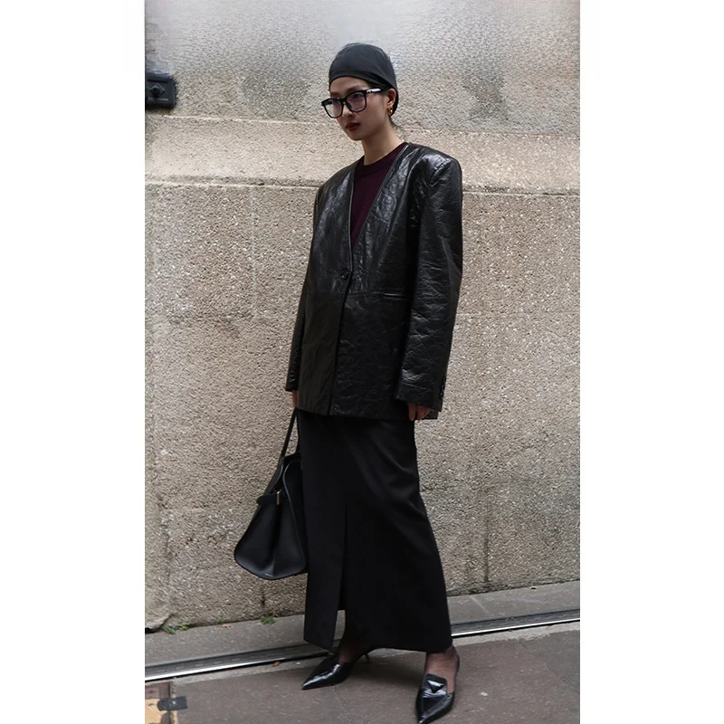 

High Waist Woolen Skirt with Front Slit Simple Design Commute Style Pure Color A-Line Skirt Long Skirt with Button Detail