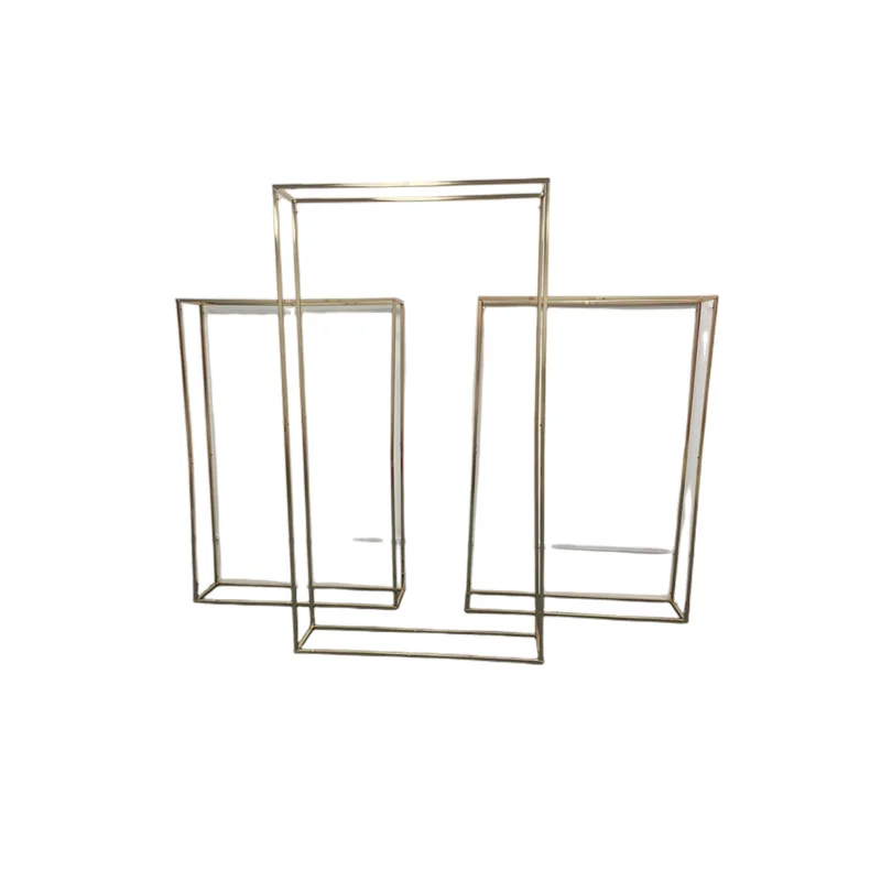 

Golden Iron Frame Wedding Celebration Prop Rectangular Flower Screen Decoration Geometric Road Guide Layout for Party Stage 3pcs
