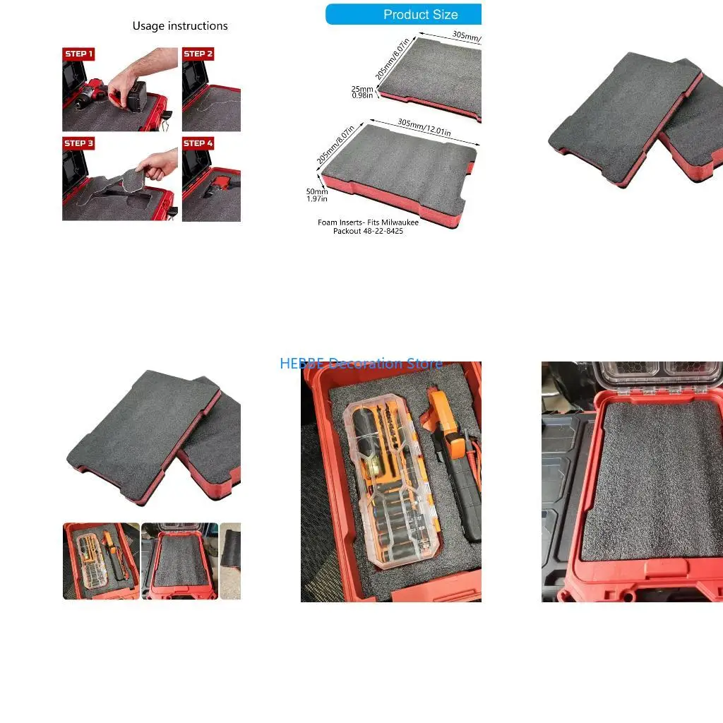 B0KC Customs Foam Pad Tool Storage Foam Insert Shock Absorbing for 48-22-8435 Toolbox