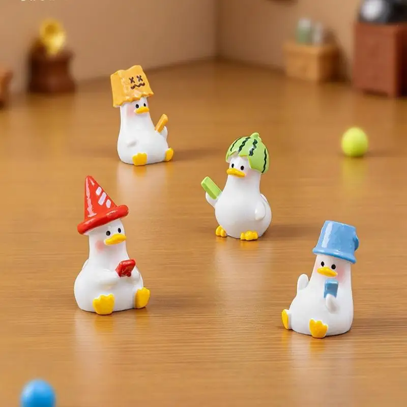 【S】5PCS Slacking Duck Figurines Cute Mini Duck Ornaments Resin Miniatures For Micro Landscape Decor DIY Craft Accessories