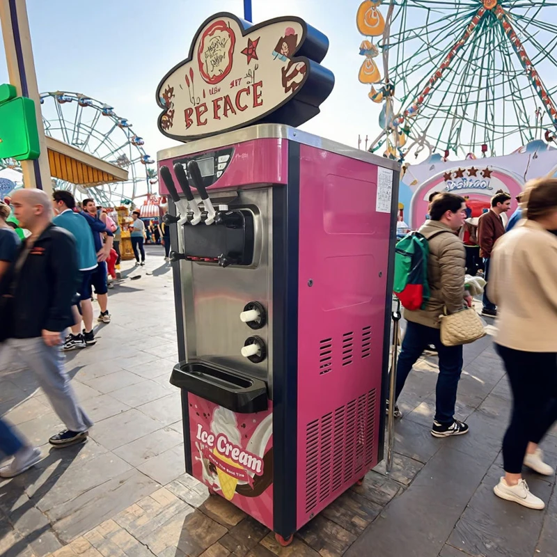 Commercial Ice Cream Machine,Large Output Yield, Three Flavors Countertop Soft Serve Ice Cream Maker,Shortage Alarm