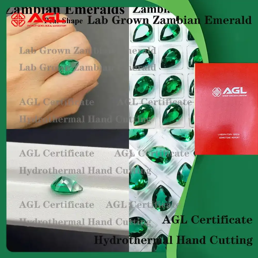 

Изумруды, выращенные в лаборатории, замбийские, грушевидной формы, гидротермальной огранки, для изготовления ювелирных изделий, натурального зеленого цвета с включениями, для колец